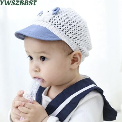New Summer Cotton Infant Hats Knitted Baby Hat Hollow Mesh Visor Boys Girls Toddler Wool Cap Newborn Sunscreen Cap