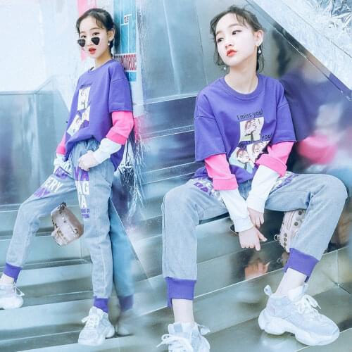 Kids Clothing Girls' Suit 2020 Kids Clothing Age 5-14Y Childrens Fashionable Loose Blouse + Pants Trend Girls' Spring Suit