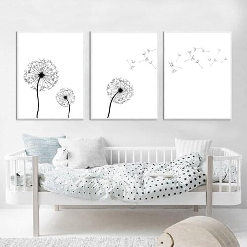 Dandelion Wall Art Canvas Painting Pictures Living Room Nursery Decor , Dandelion Black and White Minimalist Posters and Prints