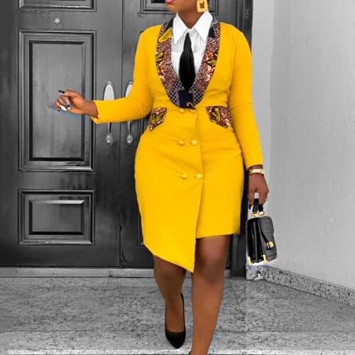 Office Ladies Blazer African Dress 3XL Fashion Style Irregular Spring Long Sleeve Asymmetric Bodycon Plus Size Ankara Dresses