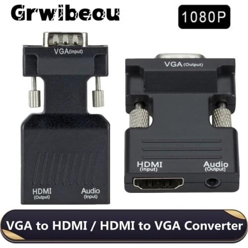 VGA to HDMI-compatible Converter HDMI-compatible to VGA 3.5mm Audio Cable 1080P Video Adapter for PC Laptop TV Monitor Projector