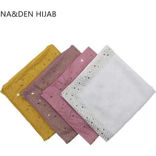 Hot rhinestone shawls Islamic hijab Square pashmina Muslim headscarf New bandana Women popular muffler Solid scarves 10pcs\lot