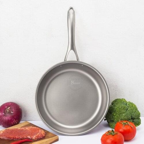 Titanium Alloy Pan Frying Pan Uncoated Household Steak Omelet Household Gas Induction Cooking (90%Titanium)