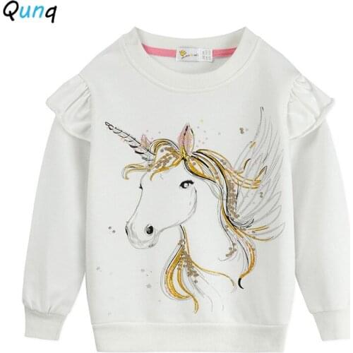 Qunq Girls Sweatshirt White Long Sleeve Spring Fall Kids Tops Clothes for Girl 2 3 4 5 6 7 8 Year Toddler Children Shirts
