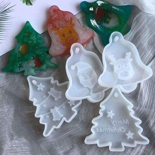 Christmas Tree Hang Tag Silicone Mold Snowflake Elk for DIY UV Aroma Gypsum Plaster Silicone Mould Gift New Year