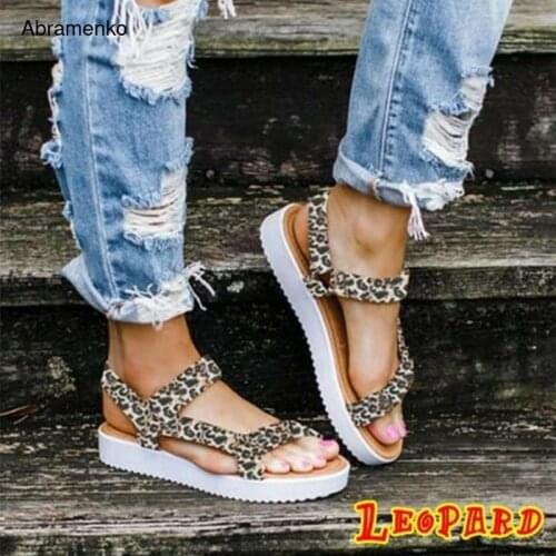 Gladiator Sandals Platform Women Shoes Summer Style Creepers Flats Trifle Leopard Hook-Loop Flip Flops Casual Shoes Size 35-43