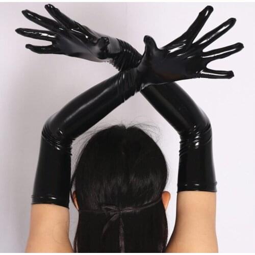 Sexy Latex Shiny Long Gloves Women Punk Jazz Glove Outfit Mittens Cosplay Costumes Accessory Handwear PU Faux Leather Gauntlet