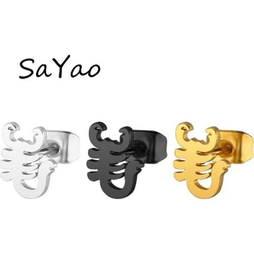 SaYao 2 Piece Stainless Steel Stud Earring 0.8mm scorpion Earrings Tragus Ear Piercing Cute Love Animal Earrings Men Women Gift