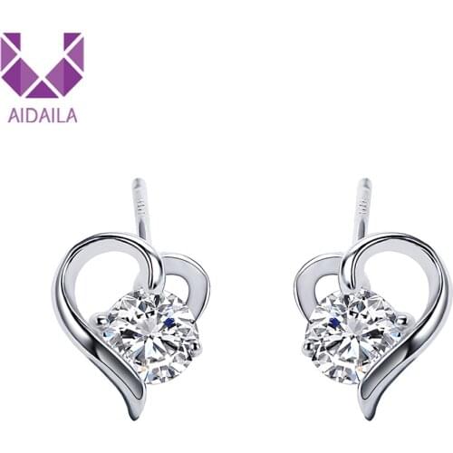 Heart Stud Earrings 100% 925 Sterling Silver Hearts Stud Earrings for Women Silver Small Earrings Fine Jewelry Brincos