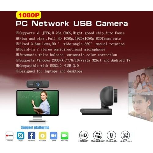 1080P/2K 90° Wide-Angle Webcam with Mic & Privacy Cover Free Drive Autofocus Computer Camera for Video Calling＆Recording
