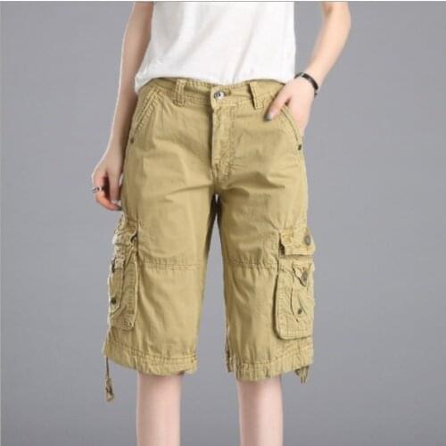 Military Womens Cotton Cargo Shorts for Women Summer Knee Length Short Pants Casual Biker Shorts Black Red Khaki Blue Orange