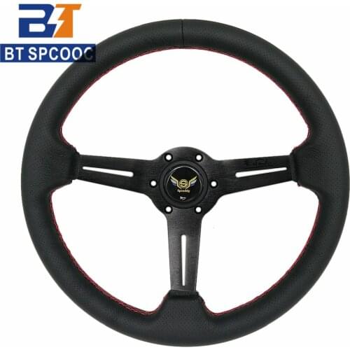 Spceddy Universal 14 inch 350mm Black Leather Flat Car Sports Steering Wheel Racing Drifting Steering Wheel Little Deep