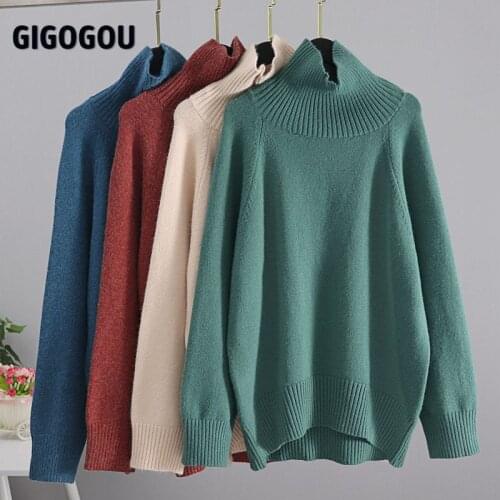 GIGOGOU Fall Winter Women Knit Turtleneck Cashmere Sweater Oversized Loose Casual Basic Pullover Jumper Long Sleeve Pull Mujer