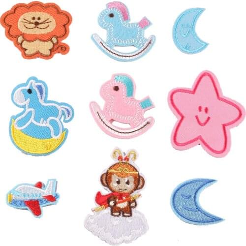 Cartoon Moon Star Patches For Clothing Thermoadhesive Patches Cute Trojan Horse Iron on Embroidery Patches on Clothes Applique