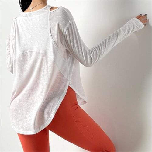 Sexy Thin Fake Two Sports Top Female Fitness Shirt Gym Long Sleeve Breathable Yoga Tops Loose Quick Dry Running Workout T Shirt
