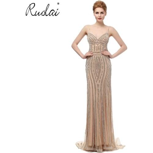 In Stock Luxury Mermaid Evening Dress Long Women Spaghetti Strap Evening Dresses Party Gowns vestidos de fiesta de noche