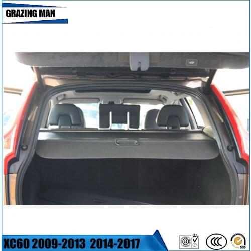 Car Rear Trunk Security Shield Shade Polyester Cargo Cover For XC60 2009 2010 2011 2012 2013 2014 2015 2016 2017 (Black, beige)