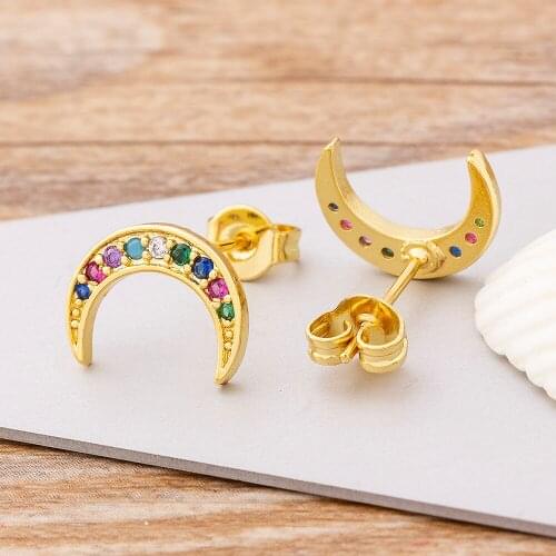 2021 Hot Sale Classic Moon Crescent Crystal Stud Earrings For Women Fashion Gold Color Wedding Party Romantic Heart Jewelry Gift