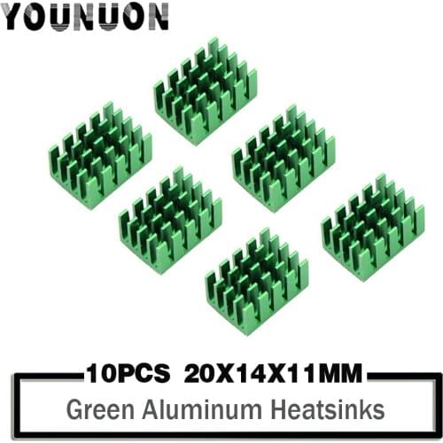 10Pcs YOUNUON 20x14x11mm Green Aluminum Heatsink Radiator Cooling Fin Tone with 3M Tape