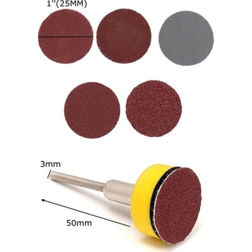 100pcs 25mm/1inch Sandpaper + 1pcs 1inch Hook Loop Backer Plate 1/8inch Shank + 1pcs Loop Sanding Pad Abrasives Mixed Polishing