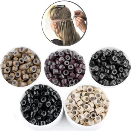 1000pcs Silicone Micro Link Rings 5mm Lined Beads for Hair Extensions Tool Black
