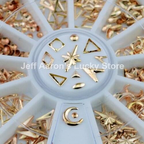 12 shapes rose gold metal 3d nail art decorations studs nails accessories supplies manicure design tools new