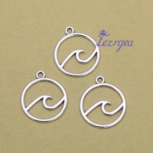 30pcs/lot--23x30mm, wave cham,Antique Silver plated Hollow Ocean Wave Round Circle charms ,DIY supplies, Jewelry accessories