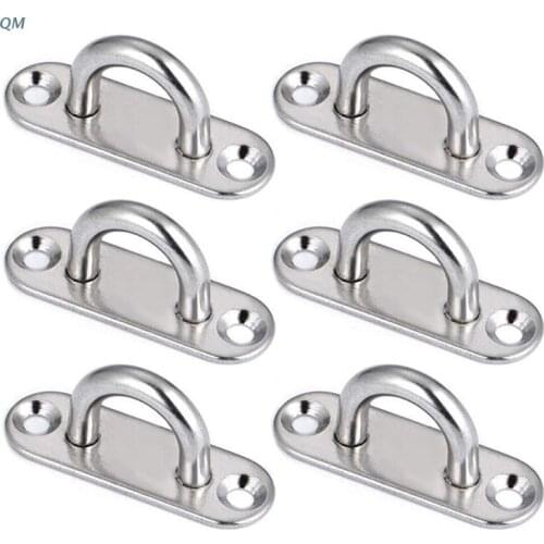 6Pcs 5mm Stainless Steel Eye Plate Oblong Pad Eye Plate Metal Staple Ring Hook Hardware 13MF