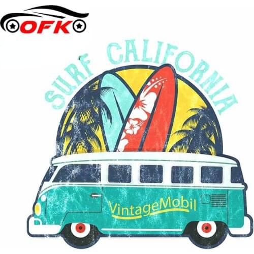 OFK For Retro California Hippie Van Car Stickers Occlusion Scratch Decal Anime Campervan for GTR EVO SX 13cm X 12.3cm