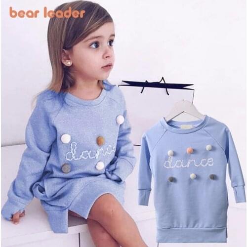 Bear Leader Spring Winter Cartoon Letter Embroidery Sweatshirt Girl Fashion Long Hoodie Dress Pullover Moletom Feminina 2-6years