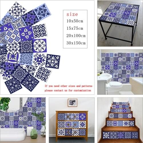 White & Blue Strip Ceramic Tiles Wall Sticker Bathroom Kitchen Wallpaper Home Decor Waterproof Vinyl DIY Art Wall Decals Poster