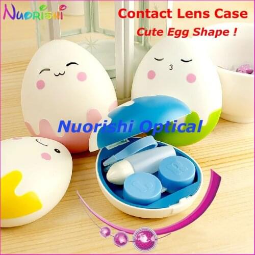 Free Shipping 10pcs Cute Egg Baby design Contact Lens Mate Case with Mirror C506 contact lens box
