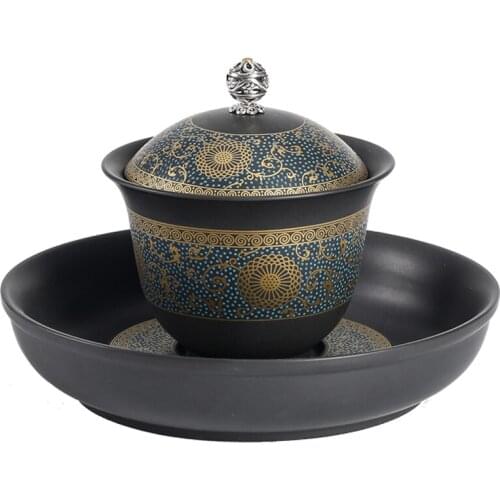 Big ceramic tea bowl tureen Ceramic Sancai Gaiwan The new cover bowl tea cup large Jilan cover bowl matte