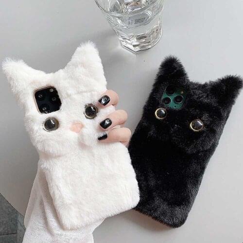 Phone case For iPhone 11pro Max 12 Pro Soft Silicone Case For iPhone XR X XS Max 7 6 6s 8 Plus Cute Cat Hairy Warm Fur Cover
