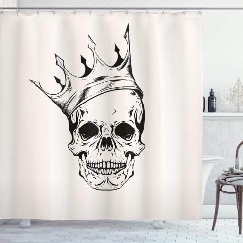 Skull Shower Curtain Mod Illustration of a Dead Skull King with His Crown in Vintage Style Power Art Bathroom Decor Set