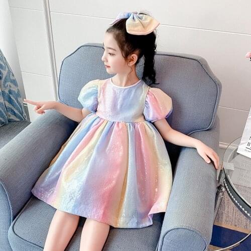 Baby clothes Boutique childrens teens Pageant ball gown summer wedding rainbow Sequin Birthday Party Dress for girls dress