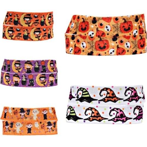 Cute Halloween autumn fall ghost printed fold over elastic