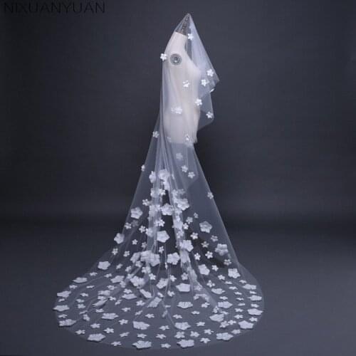 NIXUANYUAN Bride Veils White Applique Tulle 3 Meters veu de noiva Long wedding Veils Bridal Accessories Lace Bridal Veil