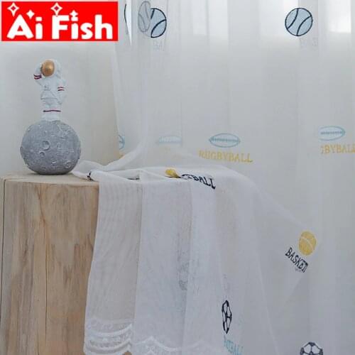 Football Embroidered Childrens Bedroom Curtains Tulle Boys Sheer Curtains for Living Room Tulle White Voile Curtains wp422-5