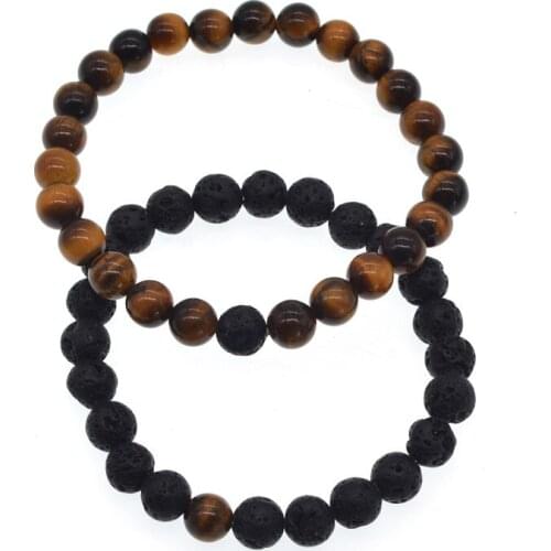 Volcanic Lava Stone Tiger Eye 8mm Beaded bracelet For Men Fashion personality Jewelry Charms Bracelets Bangles