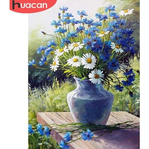 HUACAN Diamond Painting 5d Diy Daisy Flower Embroidery Mosaic Floral Vase Cross Stitch Crystal Home Decor