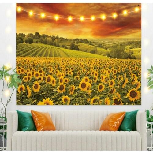 Beautiful Sunflowers Tapestry Vintage Exotic Summer Plant Nature Frame for Bedroom Photography Wall Decor