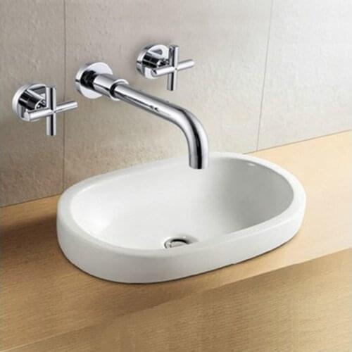 BECOLA Free shipping Round wall mounted faucet washbasin bathroom tap 3 pcs set flush cold and hot water basin faucet LT-318