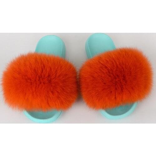 Fur Slippers Women Real Fox Fur Slides Home Furry Flat Sandals Female Cute Fluffy House Shoes Woman Brand Luxury 2020