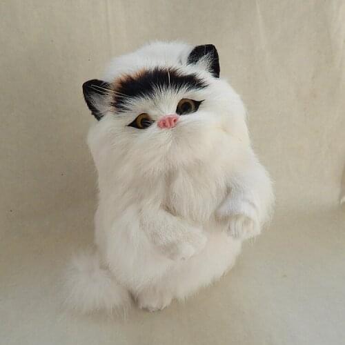 Lovely simulation black head cat doll polytene & fur lucky cat kids toy home furnishing gift 19x10x14cm 2552