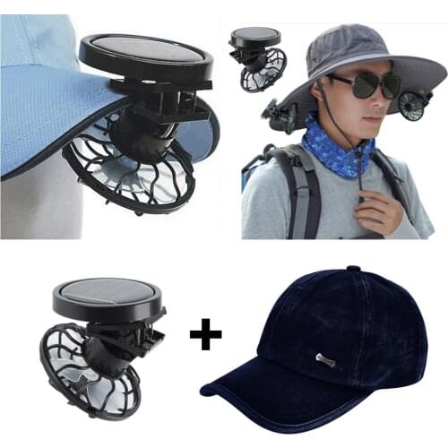 Clip-on Cap Mini Solar Powered Fan with Baseball Cap Portable Handsfree E