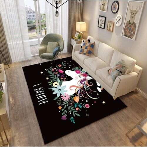 Unicorn Cartoon 3D Printed Carpet Child Bedroom Play Mat Soft Flannel Memory Foam Girl Room Area Rug and Carpets for Living Room