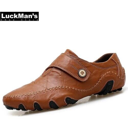 Handmade Genuine Leather Men Shoes Luxury Brand Italian Casual Mens Loafers Breathable Driving Shoes Slip on Moccasins Men