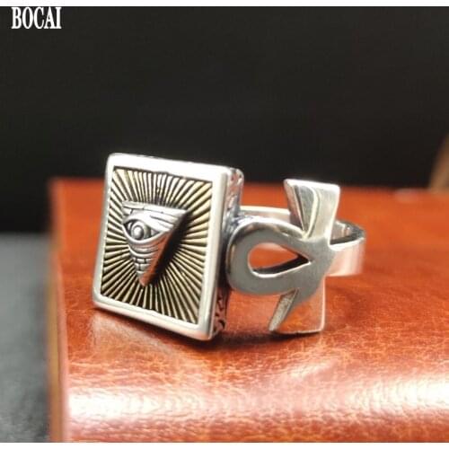 BOCAI New Real S925 Silver 2021 Trendy Ppunk Sstyle Mens Ring Rretro Personalized Gods Eeye Cool Mens Jewelry