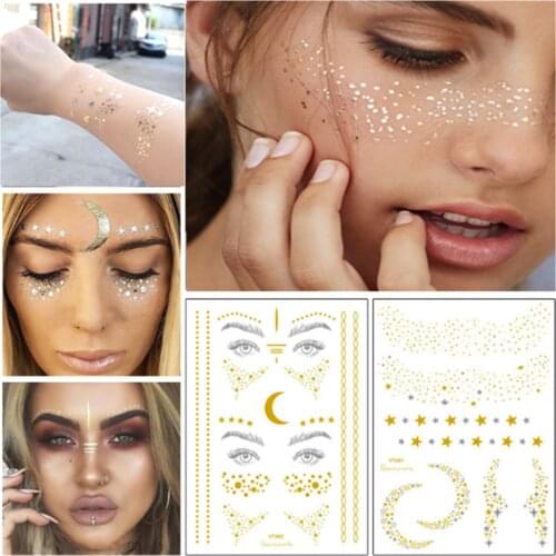 Gold Face Tattoo Freckles Make Up Fake Tattoo Eye Flash Taty Body Art Waterproof Stickers Beauty Freckles Flash Body Makeup Set